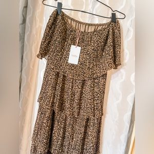 BRAND NEW Entro Off The Shoulder Leopard Tiered Dress